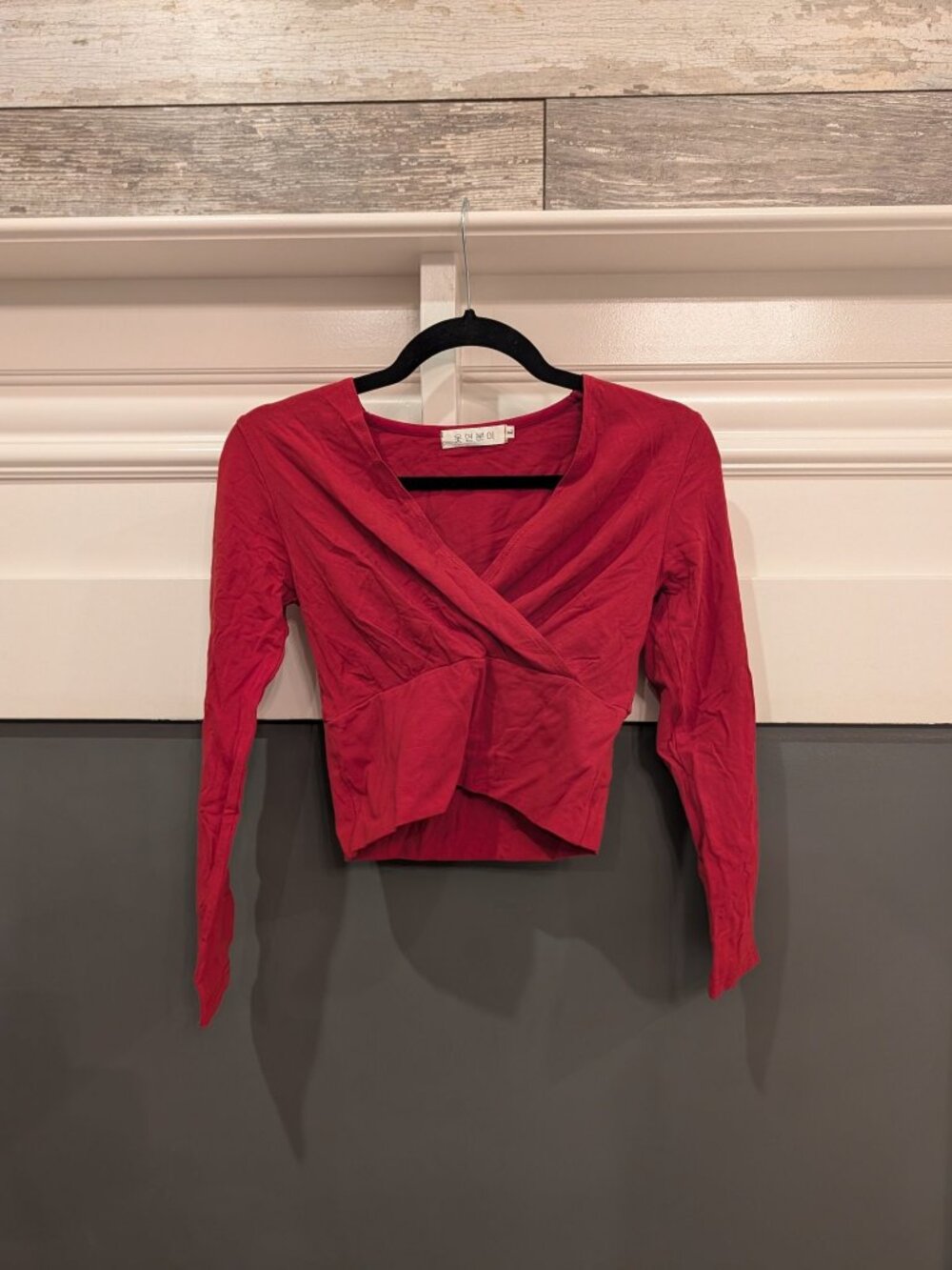 Korean Red Wrap Crop Top Size M